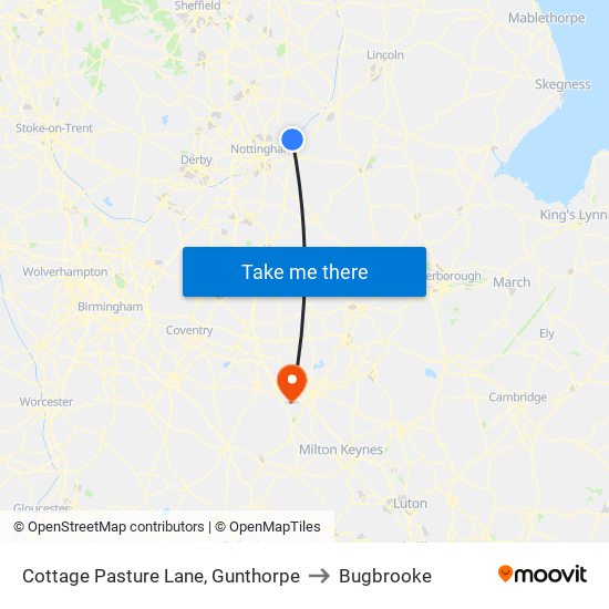 Cottage Pasture Lane, Gunthorpe to Bugbrooke map