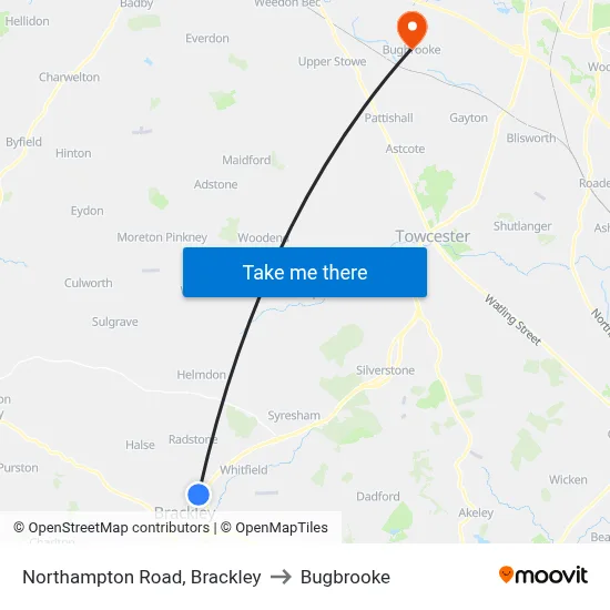 Northampton Road, Brackley to Bugbrooke map