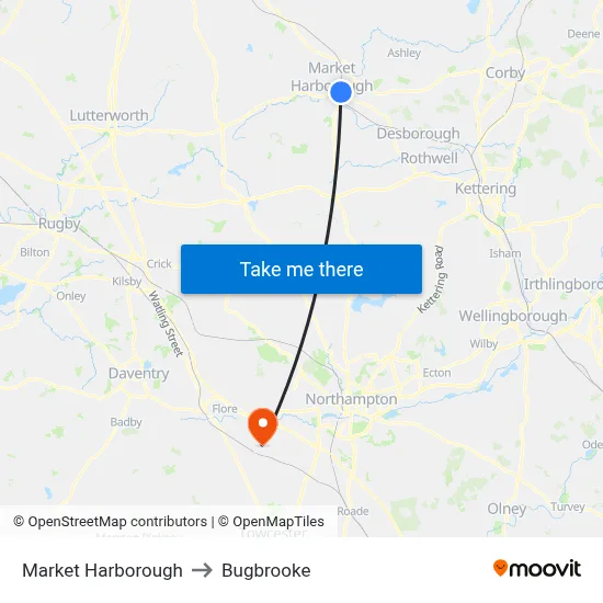 Market Harborough to Bugbrooke map