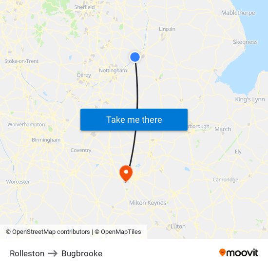 Rolleston to Bugbrooke map