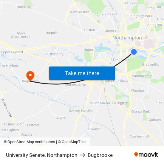 University Senate, Northampton to Bugbrooke map