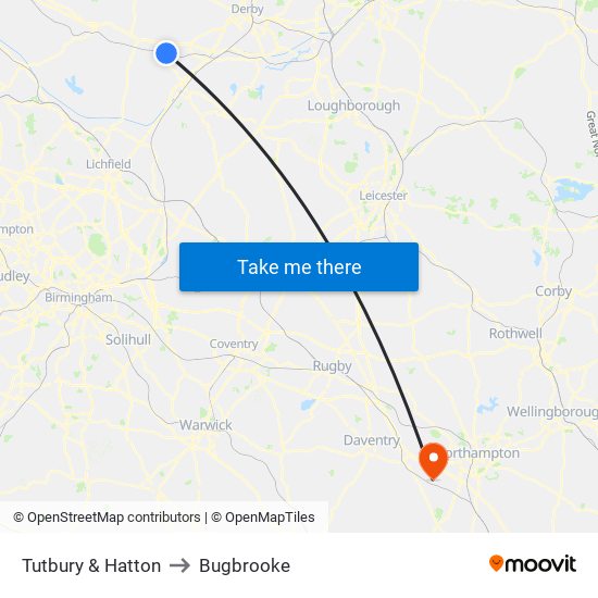 Tutbury & Hatton to Bugbrooke map