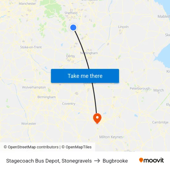 Stagecoach Bus Depot, Stonegravels to Bugbrooke map