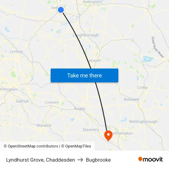 Lyndhurst Grove, Chaddesden to Bugbrooke map
