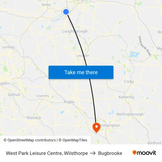 West Park Leisure Centre, Wilsthorpe to Bugbrooke map