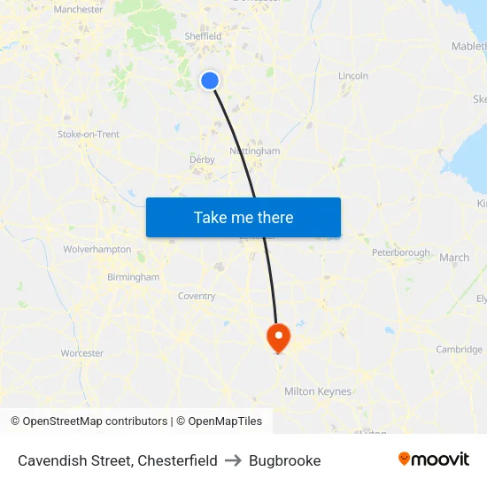 Cavendish Street, Chesterfield to Bugbrooke map