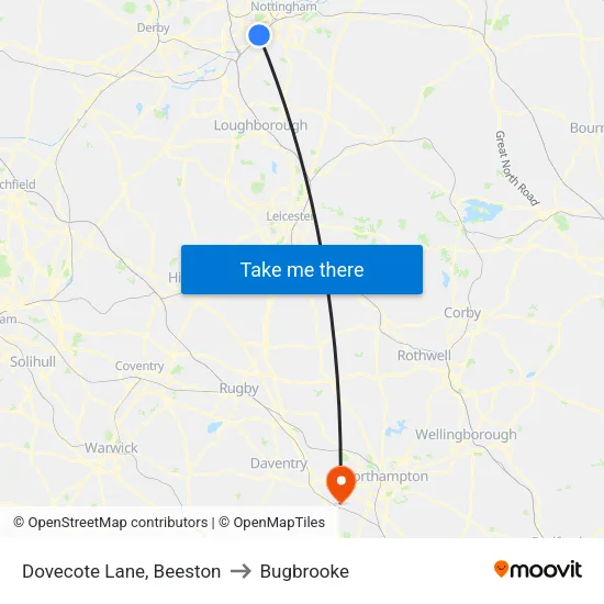 Dovecote Lane, Beeston to Bugbrooke map