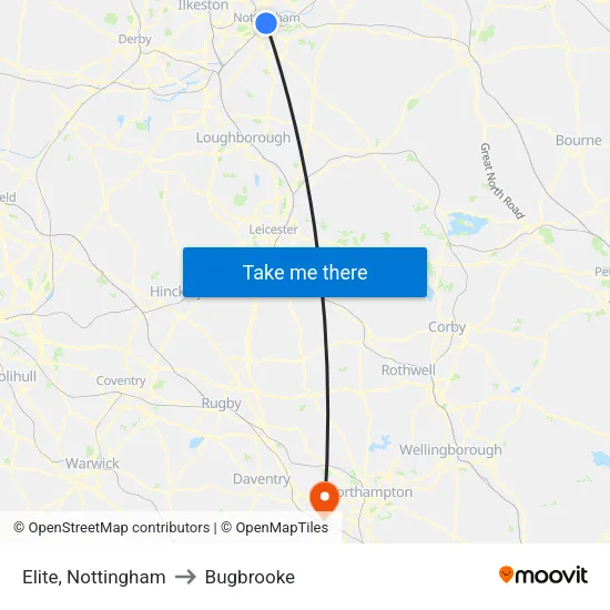 Elite, Nottingham to Bugbrooke map