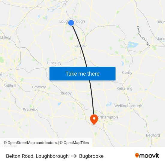 Belton Road, Loughborough to Bugbrooke map