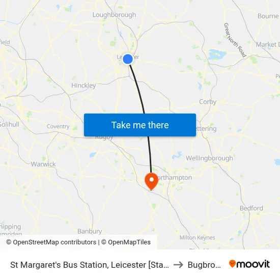 St Margaret's Bus Station, Leicester [Stand Sc] to Bugbrooke map