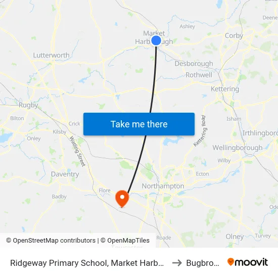 Ridgeway Primary School, Market Harborough to Bugbrooke map