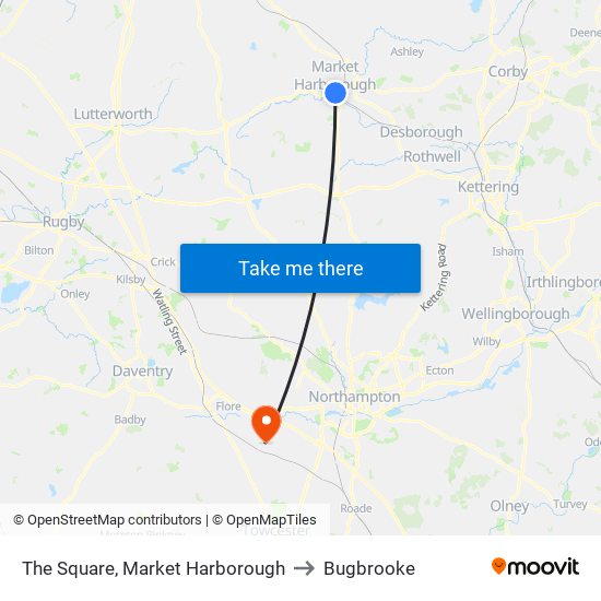 The Square, Market Harborough to Bugbrooke map