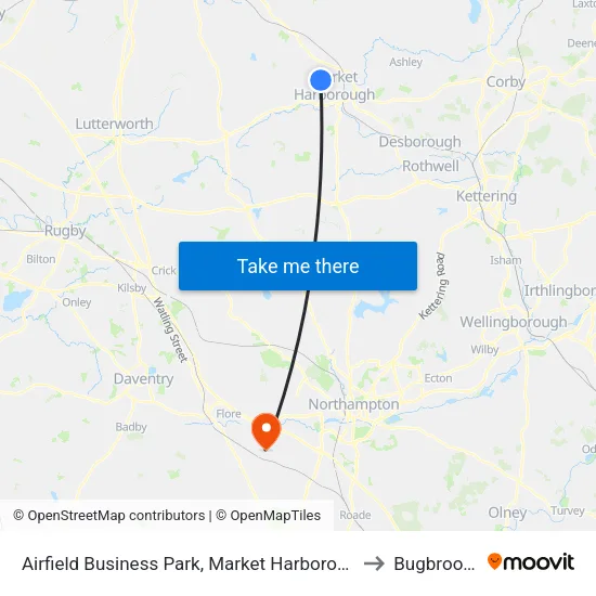 Airfield Business Park, Market Harborough to Bugbrooke map