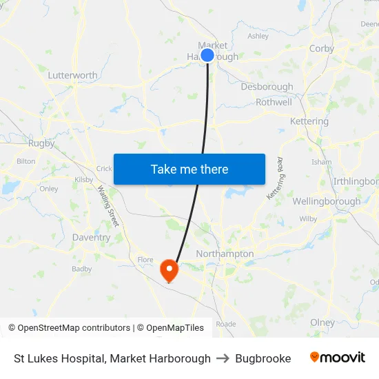 St Lukes Hospital, Market Harborough to Bugbrooke map