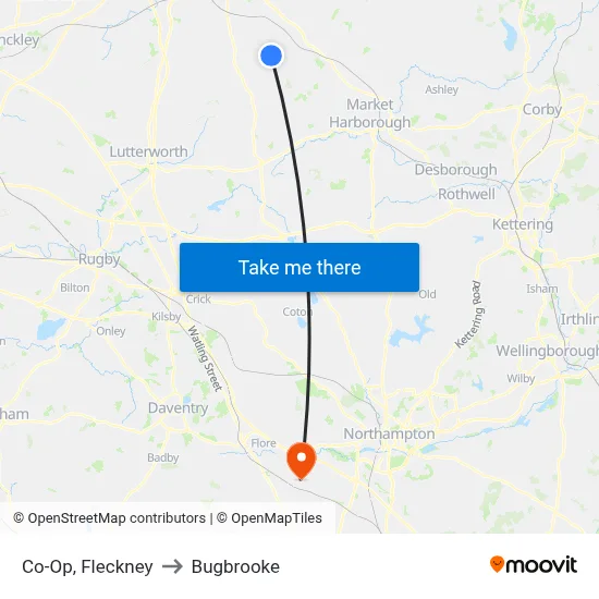 Co-Op, Fleckney to Bugbrooke map