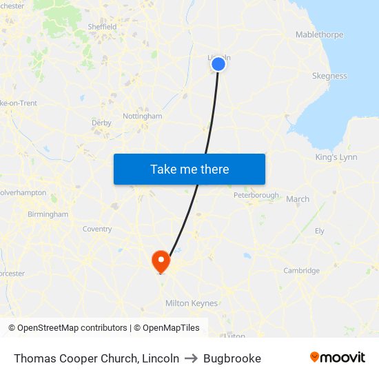 Thomas Cooper Church, Lincoln to Bugbrooke map