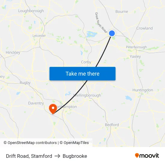 Drift Road, Stamford to Bugbrooke map
