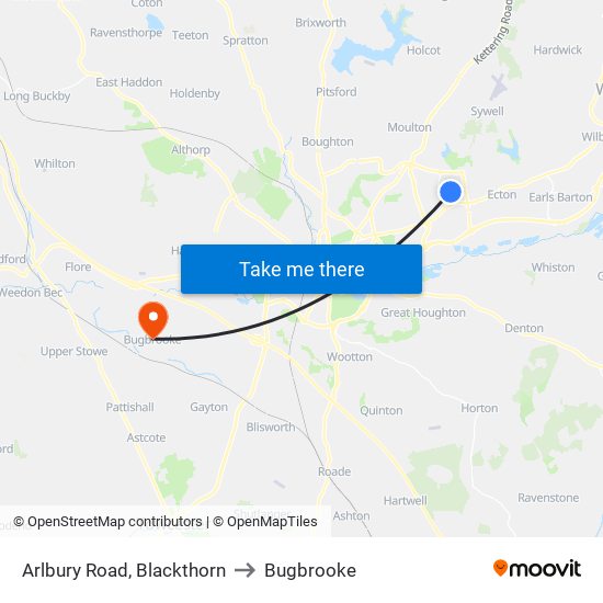 Arlbury Road, Blackthorn to Bugbrooke map