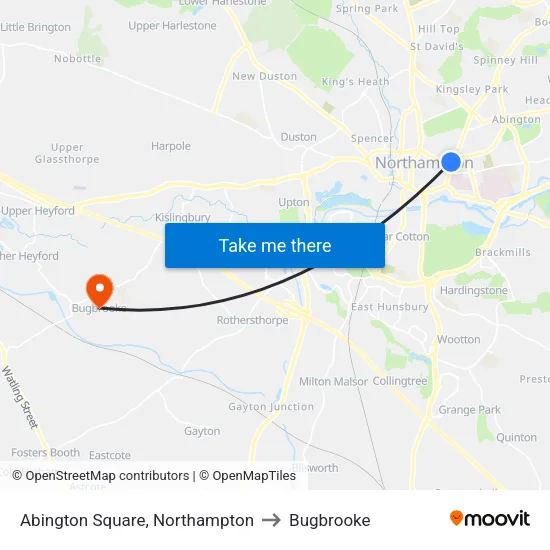 Abington Square, Northampton to Bugbrooke map