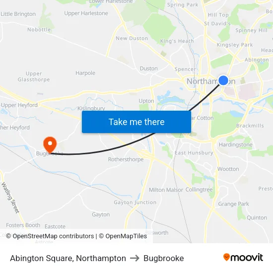 Abington Square, Northampton to Bugbrooke map