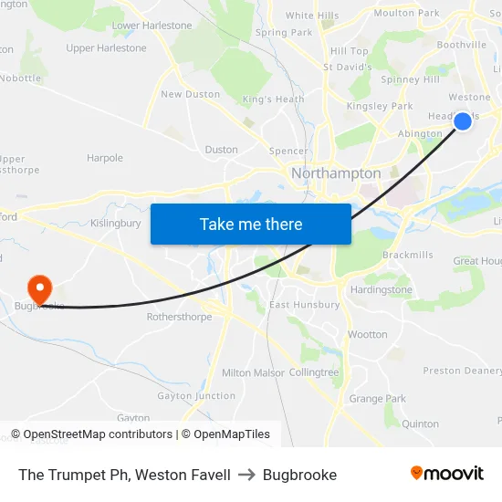 The Trumpet Ph, Weston Favell to Bugbrooke map