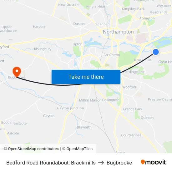 Bedford Road Roundabout, Brackmills to Bugbrooke map