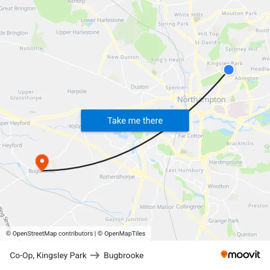 Co-Op, Kingsley Park to Bugbrooke map