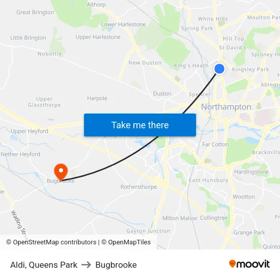 Aldi, Queens Park to Bugbrooke map