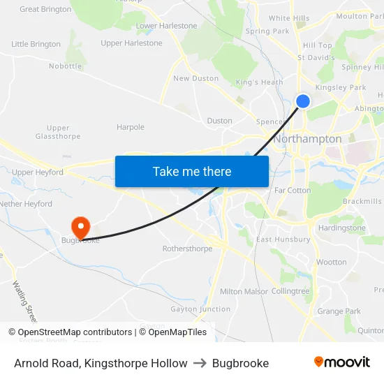 Arnold Road, Kingsthorpe Hollow to Bugbrooke map