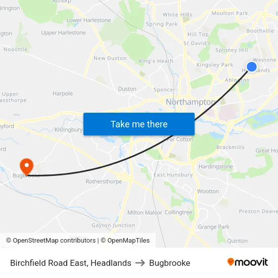 Birchfield Road East, Headlands to Bugbrooke map