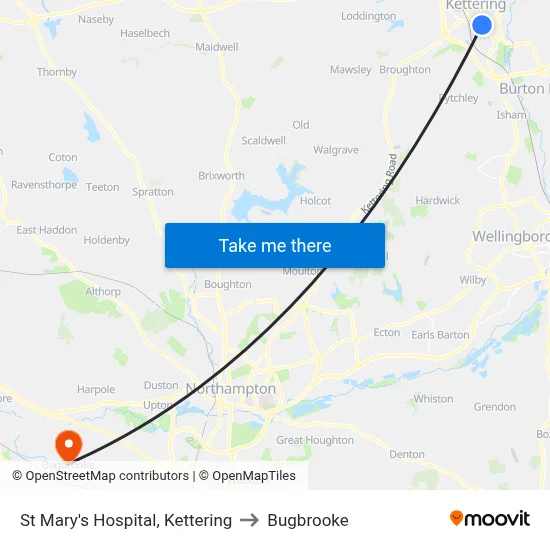 St Mary's Hospital, Kettering to Bugbrooke map