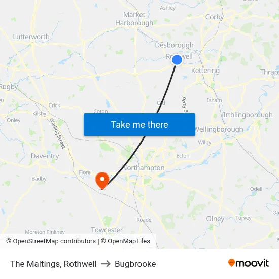 The Maltings, Rothwell to Bugbrooke map