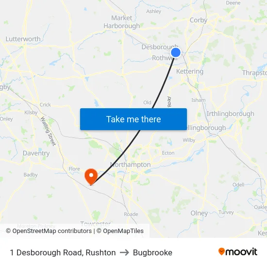 1 Desborough Road, Rushton to Bugbrooke map