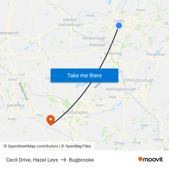 Cecil Drive, Hazel Leys to Bugbrooke map