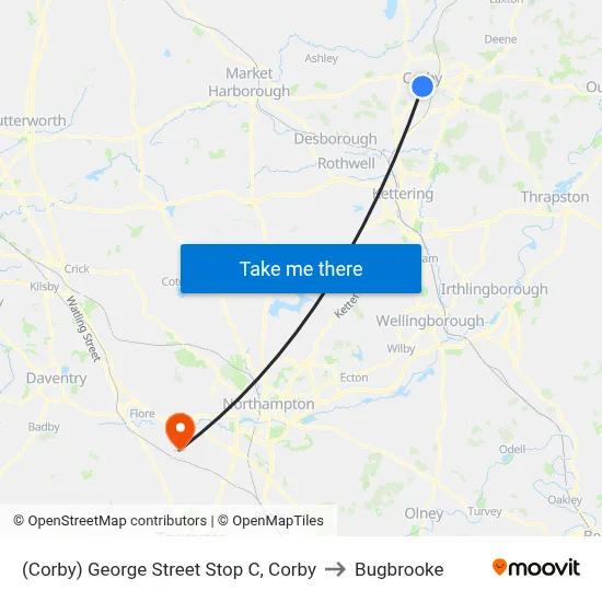 (Corby) George Street Stop C, Corby to Bugbrooke map