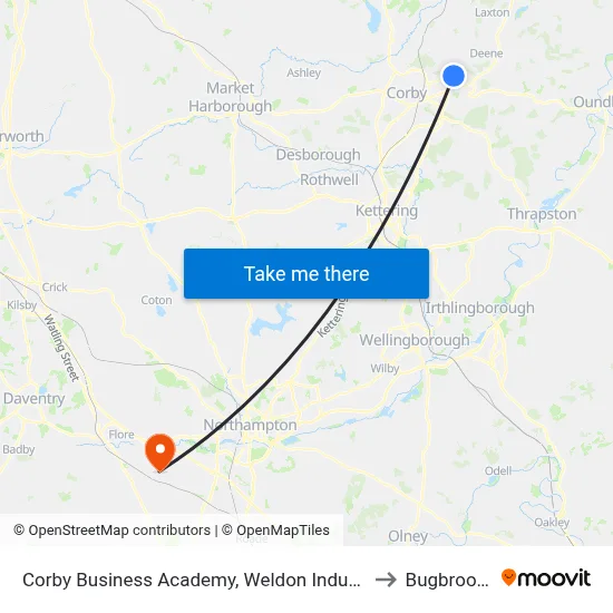 Corby Business Academy, Weldon Industry to Bugbrooke map