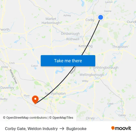 Corby Gate, Weldon Industry to Bugbrooke map