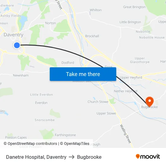 Danetre Hospital, Daventry to Bugbrooke map