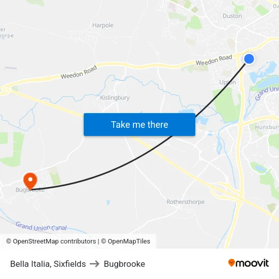 Bella Italia, Sixfields to Bugbrooke map