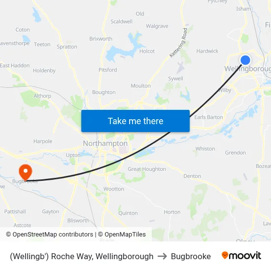 (Wellingb') Roche Way, Wellingborough to Bugbrooke map