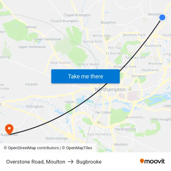 Overstone Road, Moulton to Bugbrooke map