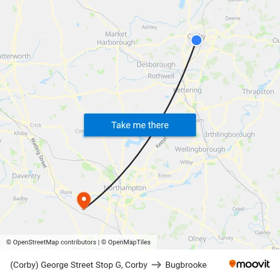 (Corby) George Street Stop G, Corby to Bugbrooke map