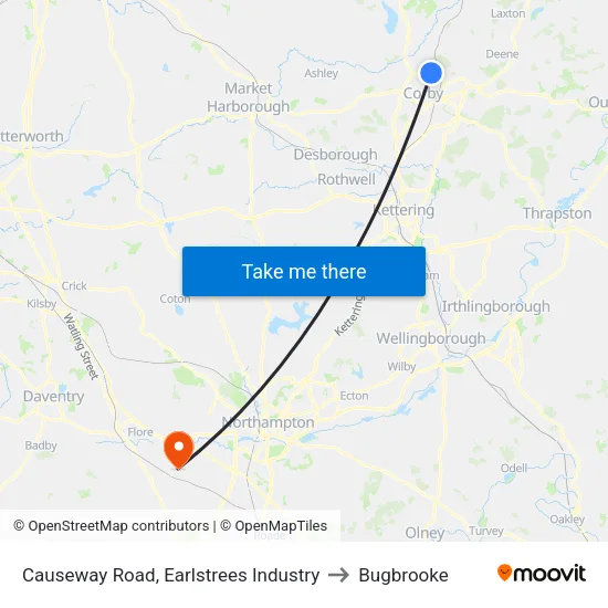 Causeway Road, Earlstrees Industry to Bugbrooke map