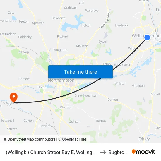(Wellingb') Church Street Bay E, Wellingborough to Bugbrooke map