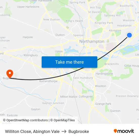 Williton Close, Abington Vale to Bugbrooke map