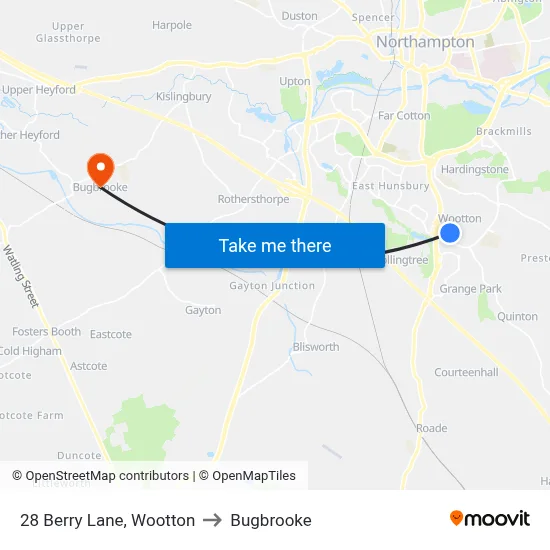 28 Berry Lane, Wootton to Bugbrooke map