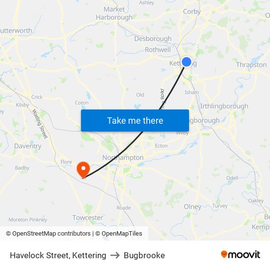 Havelock Street, Kettering to Bugbrooke map