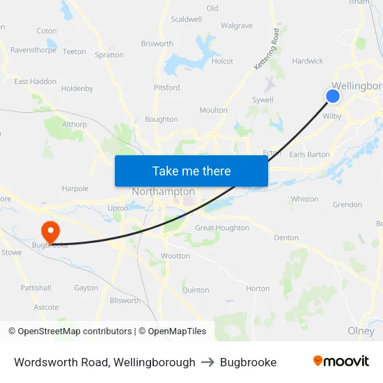 Wordsworth Road, Wellingborough to Bugbrooke map