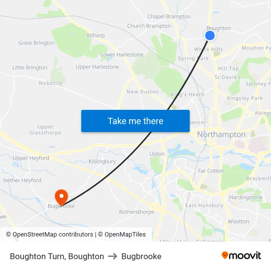 Boughton Turn, Boughton to Bugbrooke map