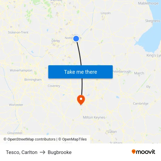 Tesco, Carlton to Bugbrooke map